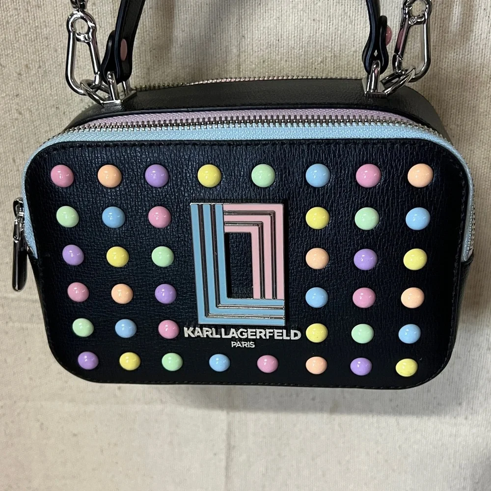 Karl Lagerfeld Black Crossbody Bag with Colorful Studs - Picture 2 of 6